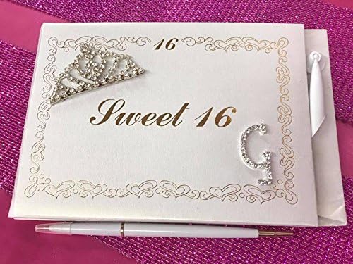 Livro de convidados Sweet 16 com Tiara Decoration Monogram Letra G Livro de assinatura