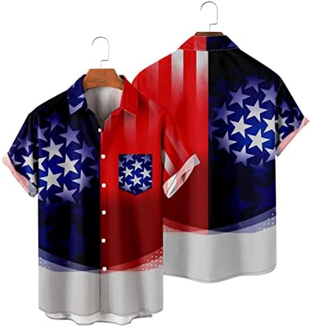 Camisetas de verão bmiEgm para homens bandeira do dia da independência 3D de impressão digital de lapela de moda personalizada com camisetas com camisetas com