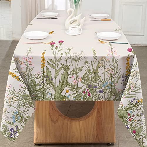 AnyDesign vintage Toeira da mesa de flores silvestres 60 x 104 polegadas retângulo retrô de planta de planta de erva Tanta lavável
