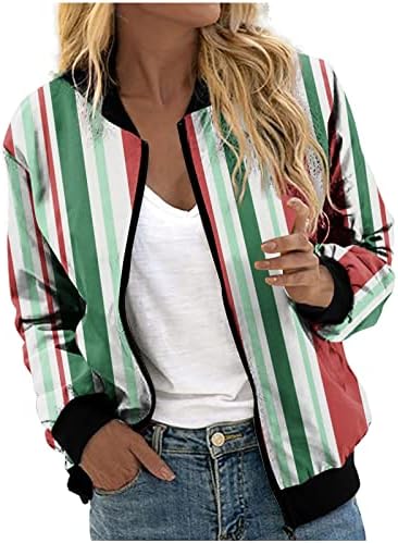 Jackets xadrez casuais femininos, gola feminina de moda estampada com zíper de bolso de manga comprida casual casual