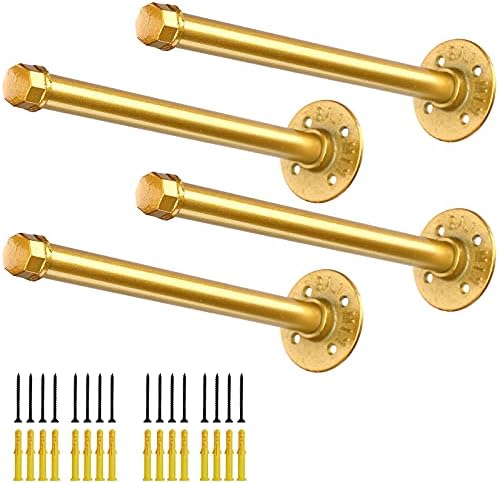Suportes de prateleira de tubo de ouro 12 polegadas, suportes de prateleiras vintage de metal industrial, suportes de tubo