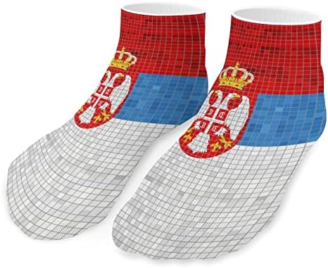 Flag da Sérvia engraçada correndo tornozelo meias atléticas não-show meias amortecidas para homens mulheres