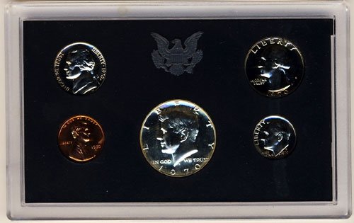 1970 S Prova de 5 moedas definida na prova de embalagem do governo original
