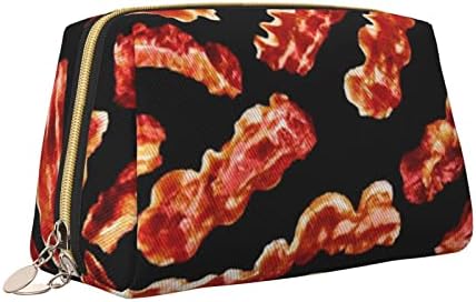 FFEXS Bacon Padrão de couro Cosmético Bolsa de cosméticos, bolsa cosmética portátil de grande capacidade, fácil de acessar