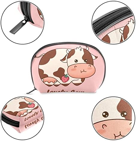 TBOUOBT Sacos de viagem cosméticos, estojo de maquiagem, bolsa de maquiagem para produtos de higiene pessoal, vaca de desenho animado de animais rosa