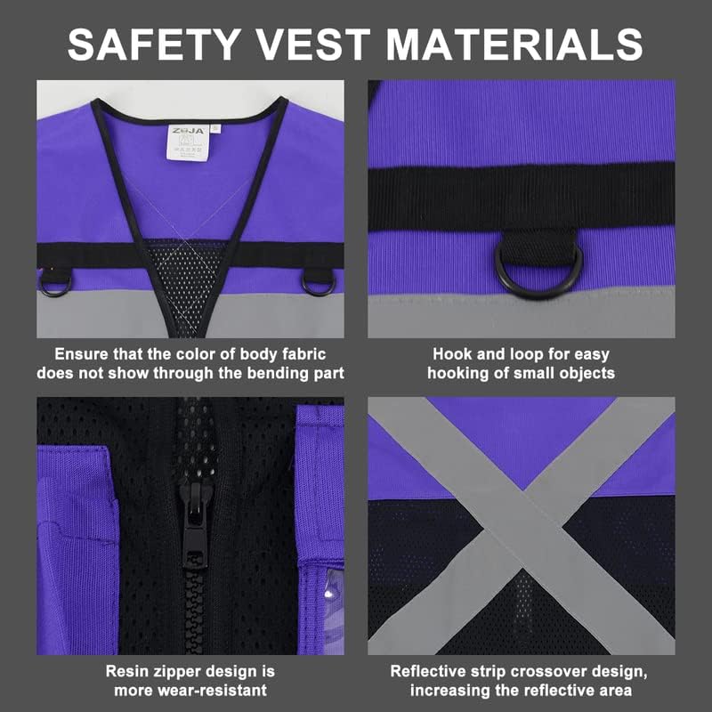 Colete de segurança Zuja alta visibilidade - bolsos de padrões ANSI/ISEA e coletes reflexivos de revestimento de malha para homens e mulheres