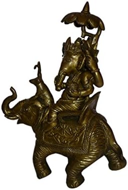 Bharat Haat exclusivo Ganesh Sentado em elefante com guarda -chuva Arte artesanal colecionável Índia/Ásia