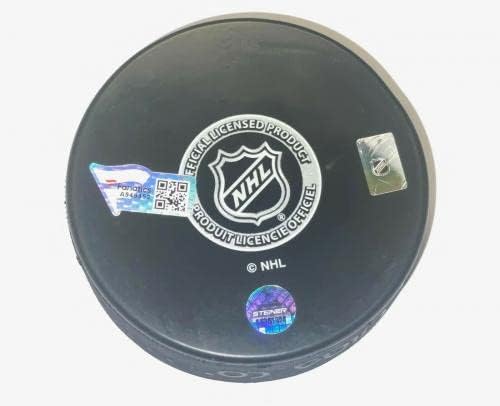 Kevin Shattenkirk assinou o logotipo do NY Rangers Hockey Puck com fanáticos e steiner holos - Pucks autografados da NHL