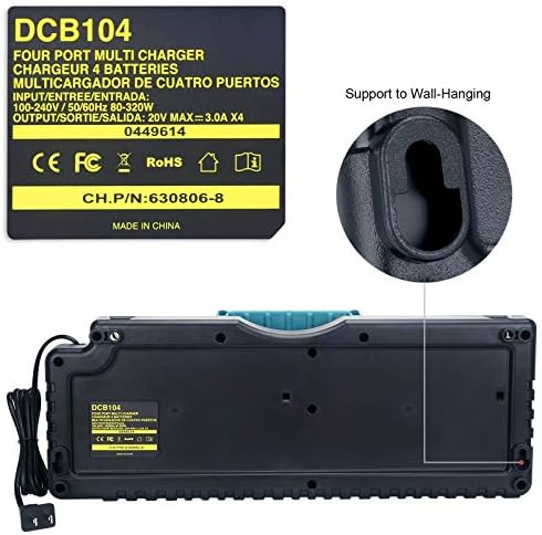 QBMEL 4 PORT DCB104 Carregador Rapid para Dewalt 12V/20V Max Lithium Bateria DCB206 DCB205 DCB120 DCB127 DCB609 SUBSTITUIÇÃO DCB102BP DCB118 DCB115 DCB107