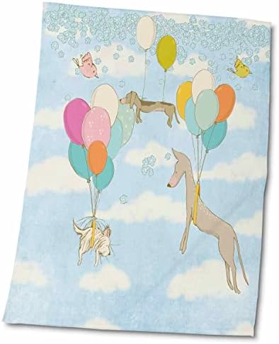 3drose Dog Dogs Fun Animal Animal Joy Flight Flying Balloon Air Illustration - Toalhas