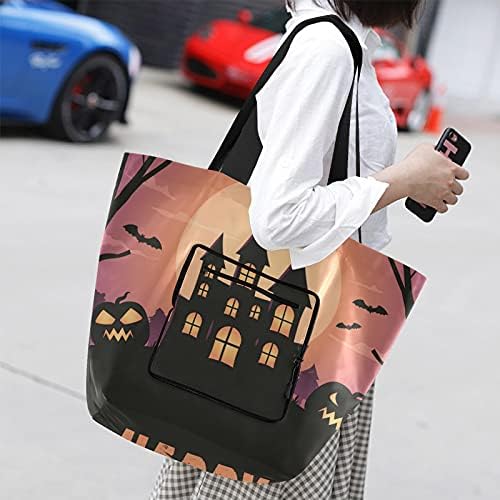 Scary Pumpkin Halloween Bag dobrável Bolsa de Mercearia Reutilizável Bolsa de Compras para Escola Pesada para Viagens de Trabalho Esportivo e Ginásio