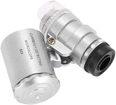 Joalheiros lupa 50x lupa de plástico + metal prata 60x mini microscópio de lupa de lupa de bolso com luz LED com luz LED