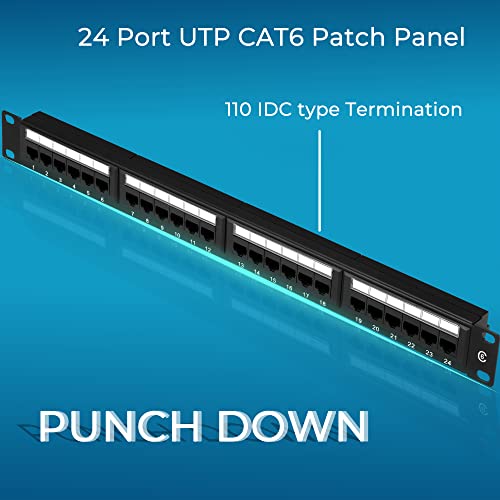 Painel de patch 24 Porta CAT6 10G Suporte, Rapink Network Patch Panel UTP 19 polegadas, montagem de parede ou montagem de rack 1U Patch