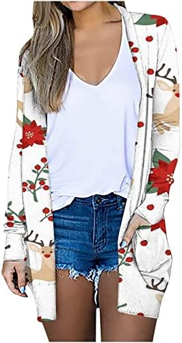 Jaqueta de Cardigan de Natal feminina, feminino 2022 Moda Aberta Camisa de manga longa Top Tree de Natal Papai Noel