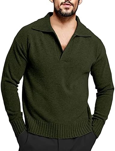 Camisola de inverno de outono masculino, mangas compridas casuais masculinas Cable Knit V-deco