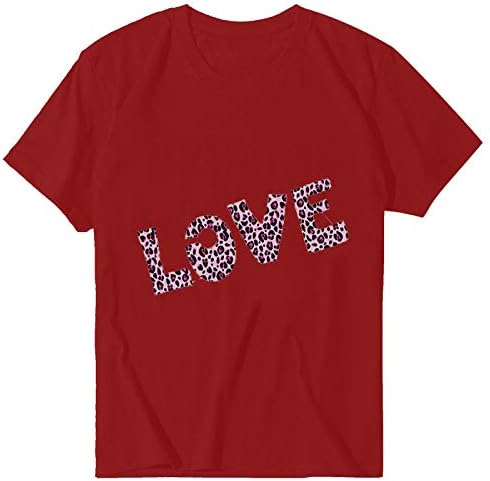 Tshirts de manga curta para mulheres do Dia dos Namorados Plus Tamanho camisa camisa Leopard Letra de impressão de impressão de impressão de supino
