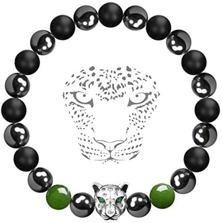 Karseer Black Panther Ansity Bracelet, Hematita e Cristais Naturais de Onyx Curadores Balanço Energia Balanço Energia Braçaneira Estresse Jóias Presente para Homens e Mulheres