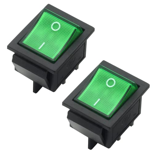 Magic & Shell 2-Pack Rocker Power Switch 16A 250V AC 4 PIN 2 Posição On/Off Power Switch DPST Botão verde com luz