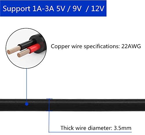 Dzzydzr 2pcs 1 metro 2,1 mm x 5,5 mm fêmea a 1,35 mm x 3,5 mm Conversor de cabos de extensão DC masculino Black 22 AWG Plugue de fio de cobre max 24V 3a