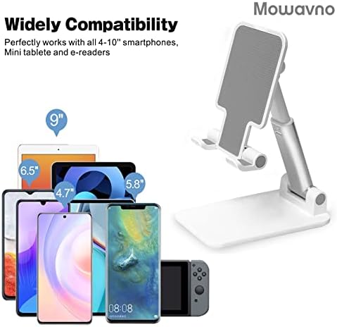 Suporte de telefone celular ajustável Mowavno - altura do ângulo ajustável suporte para iPhone para mesa, suporte de telefone dobrável, compatível com comprimido para celular/tablet