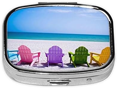 Cadeiras coloridas de praia Caixa de comprimidos quadrados -2 Organizador de remédios para comprimidos, caixa portátil de viagem portátil para bolso ou bolsa