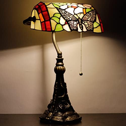 RhLamps Banker Lamp Tiffany Desk Lâmpada Butterfly Flower Stained Glass Table Lamp, Lâmpada de piano ajustável de memória
