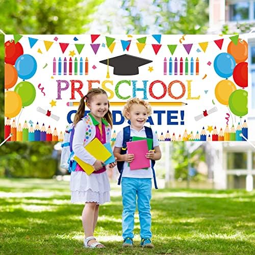 Watinc 2pcs Banner de pano de fundo pré -escolar, Jardim de infância parabéns aula de graduação de 2023 decoração de fundo,
