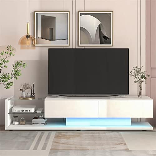 Zhyh TV Stand com gabinete de mídia com 16 cores RGB LED para sala de estar branca/ preta de 75