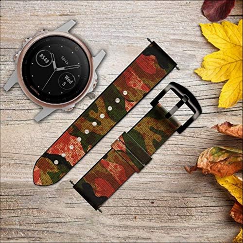 CA0696 Camuflagem Blood Salpatter Leather & Silicone Smart Watch Band Strap for Garmin Approach S40, Forerunner 245/245/645/645, Tamanho