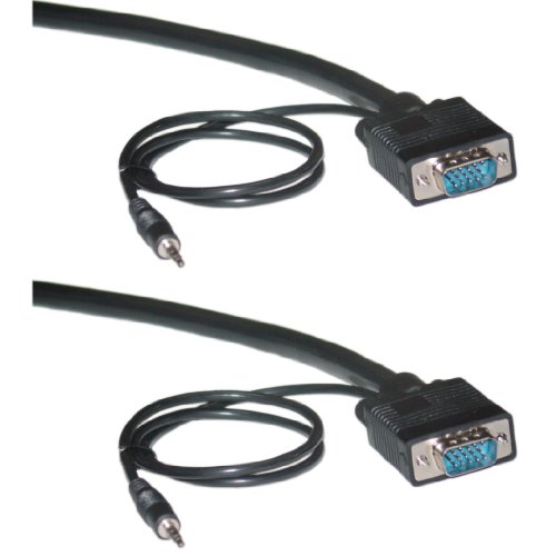 Cabo VGA de Cablewholesale com áudio, cabo de monitor SVGA com áudio estéreo de 3,5 mm, hd15 masculino para masculino mais plugue