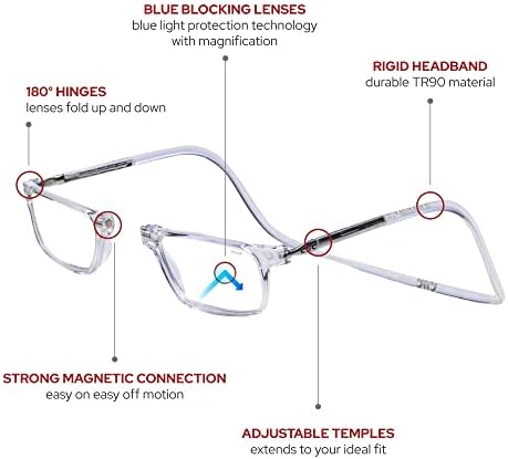 Bloqueio de luz azul clic óculos de leitura magnética, leitores ajustáveis ​​de computador do templo, executivo