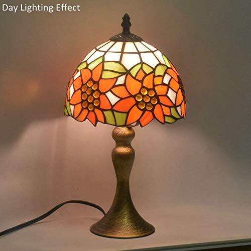 Lâmpadas de estilo Tiffany Sunflower Pequena mesa de mesa Luz 15 polegadas de altura vitral de 8 polegadas Lâmpada larga Lâmpada