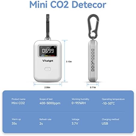 Detector Vitalight Mini CO2, monitor de qualidade do ar, monitor de CO2 elegante e leve que você pode usar em qualquer lugar. Branco