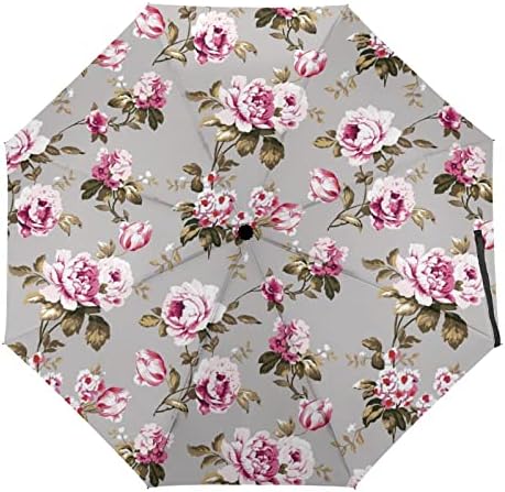 Rosas vintage rosas chiques de vento compacto guarda -chuva compacta dobra guarda -chuvas automáticas para carro de mochila de