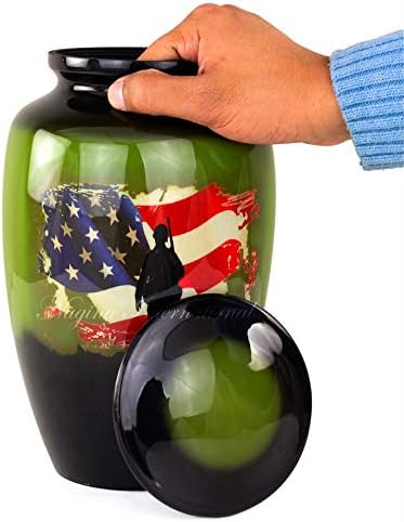 10 Urna de cremação de metal de alumínio para cinzas humanas cremadas permanece armazenamento | Beautiful Soldier Artwork Funeral Pot & Cremation Jar