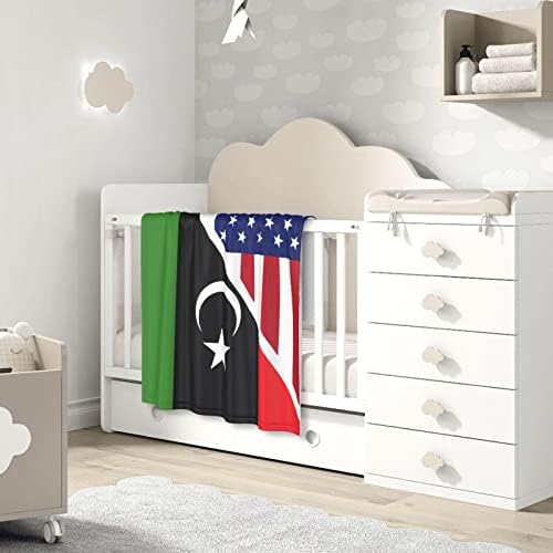 Bandeira da Líbia e Bandeira Americana Cobertores Super Soft Baby Baby Baby Baby Double Blanket 30 X40