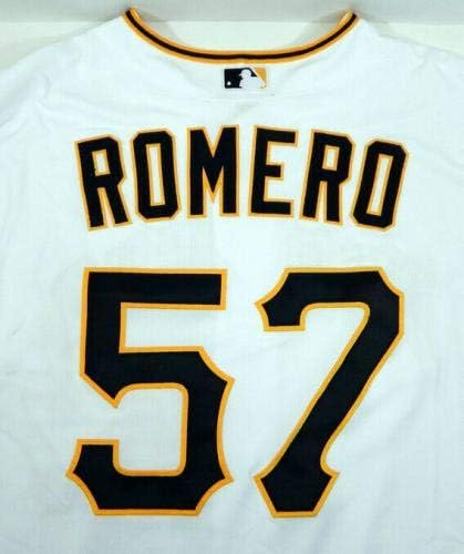 2015 Pittsburgh Pirates Deibinson Romero 57 Jogo emitiu White Jersey Pitt33250 - Jerseys de jogo MLB usados