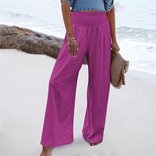 Calça Capri de verão para mulheres calças de palazzo de perna larga de cintura alta para mulheres Cantura elástica