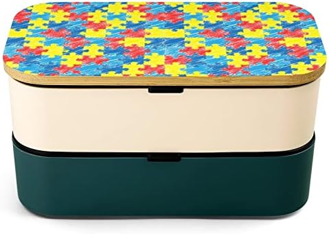 Color Autism Consciência Puzzle Bento lancheira Bento Proférico Bento Box Recipientes de comida com 2 compartimentos para piquenique de trabalho Offce
