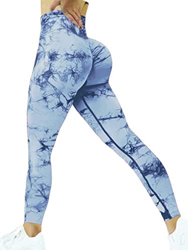 Jomkig Tie Dye Leggings sem costura para mulheres Alta cintura Treino de ioga Pontas de ioga Scrunch Butting Compacty Tights