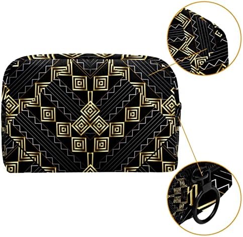 Saco de maquiagem pequeno, organizador cosmético da bolsa com zíper para mulheres e meninas, o padrão geométrico de ouro étnico