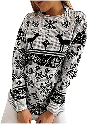 Suéter de Natal feminino com manga de neve com suéter de neve com suéter de luva de pescoço com pequenos suéters