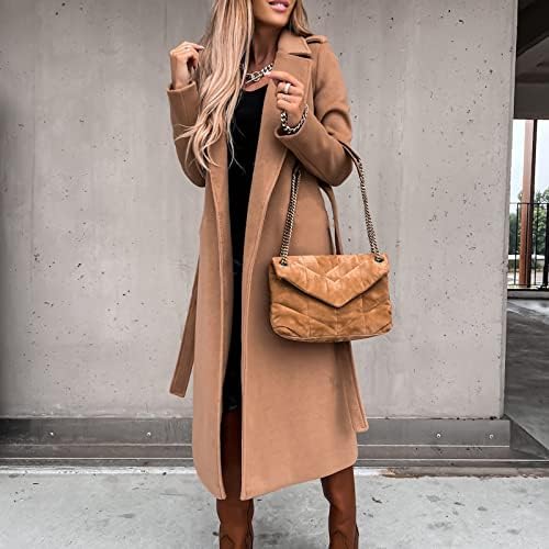 Jaqueta longa de Wozvali para mulheres falsas lã Trench Blouse Ladies Slim Long Belt Fomen's Ring Master Jacket for Winter