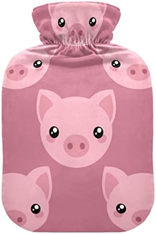 Garrafas de água quente com capa rosa porquinho fofo saco de água quente para alívio da dor, crianças adultos, bolsa de água de garrafa quente de 2 litros