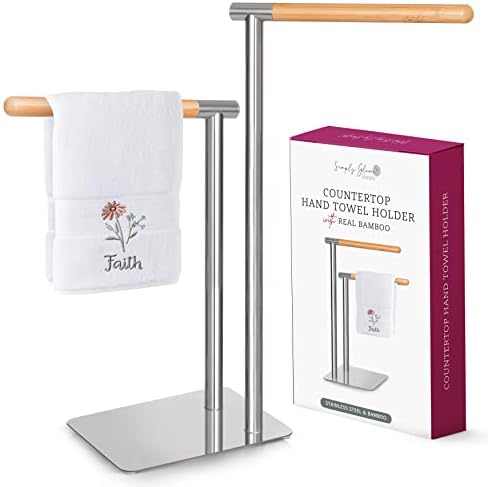 Toalha de mão Stand para balcão do banheiro-bambu real e SUS304 Toalheiro de mão inoxidável de aço de aço