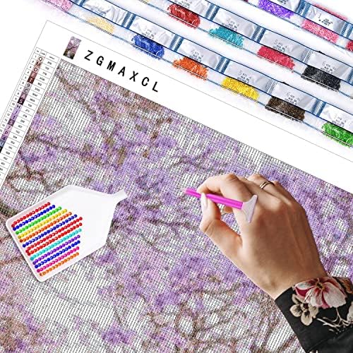 Kits de pintura de diamante ZGMAXCL DIY para adultos Flores redondas e árvores de broca completa Rhinestone Tamanho