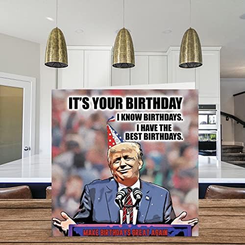 Cartões de aniversário engraçados de Donald Trump para homens Mulheres - Trump aniversários - piada cartão de feliz aniversário para amiga mãe pai irmão irmão colega vovó vovô, 5,7 x 5,7 polegadas humor