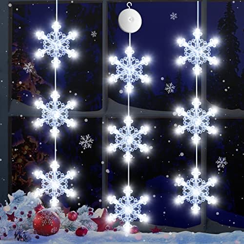 Lyubasa 3pcs Janela de Natal Decorações de luzes, janela de natal alimentada por bateria pendurada na lâmpada de otário liderada em forma de neve branca para a árvore de Natal Window Window Window Outdoor Decor