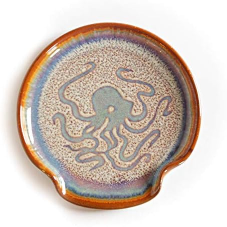 Georgetown Pottery Spoon Rest Purple Octopus, feita à mão, feita nos EUA, cerâmica