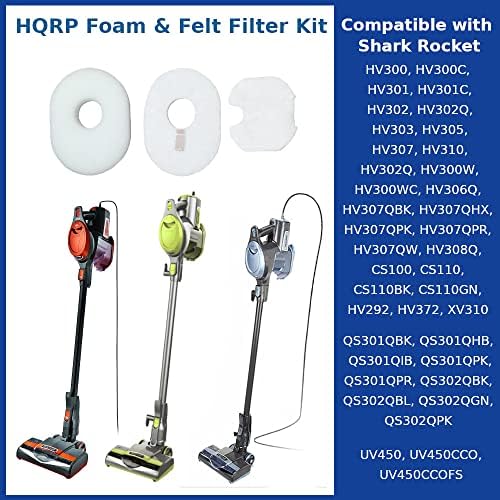 HQRP 2-Pack Foam & Felt Filter Kit compatible with Shark Rocket HV300, HV301, HV302, HV303, HV305, HV307, HV310, HV301Q, HV302Q, HV300W, HV300C, HV301C, QS301Q, QS302Q Upright Vacuum, Replace XFFV300